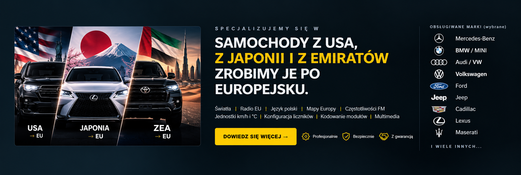 Konwersje samochodów z USA, Japonii i ZEA do wersji europejskiej